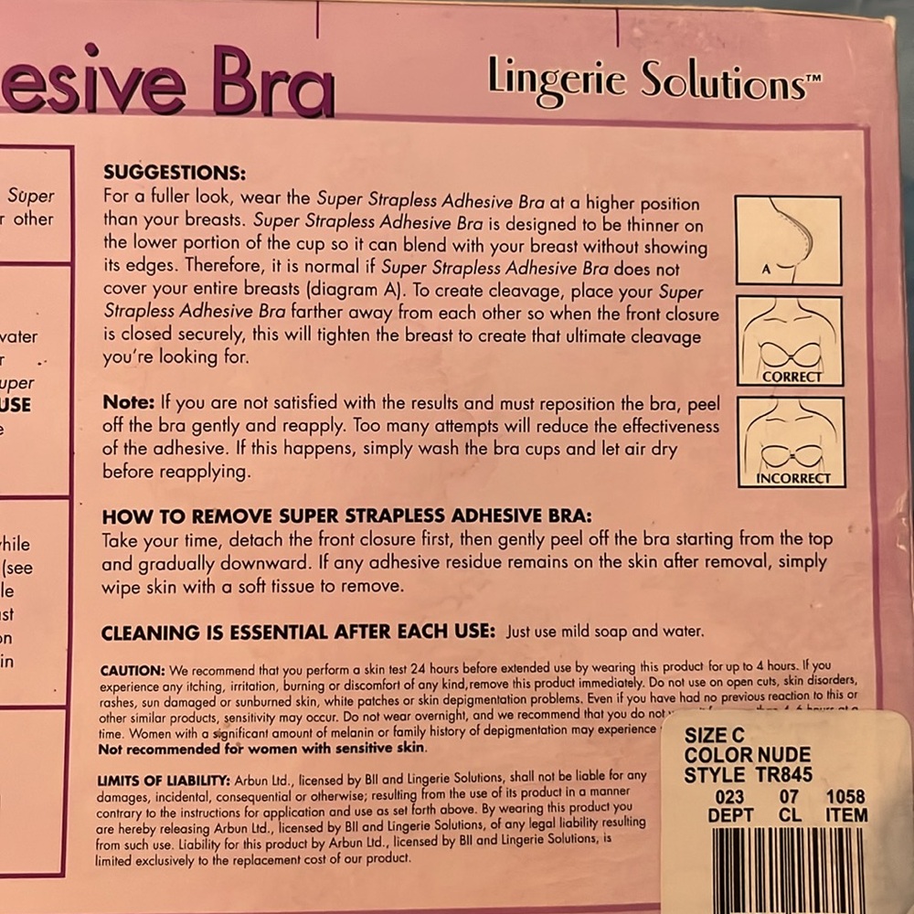 Lingerie Solutions Super Strapless Adhesive Bra - Picture 9 of 9